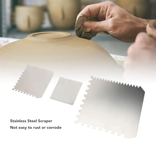 3 Pieces Serrated Clay Scrapers Multipurpose Stainless Steel Rib Scraper Tool for Pottery Sculpture Modeling Texturing Artists and Enthusiasts