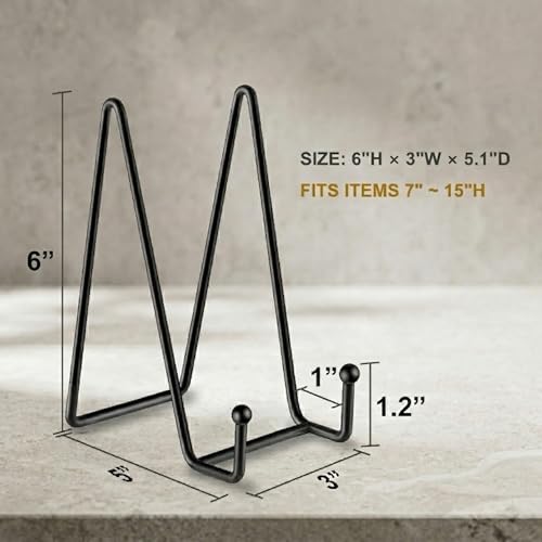 Hoewina 3 Pack 6 Inch Plate Stands for Display, Metal Picture Frame Stand, Black Decorative Small Easels for Display, Picture Holder Stand for Book , Photo and Platter, Plaques, Tabletop Art - size: 6IN