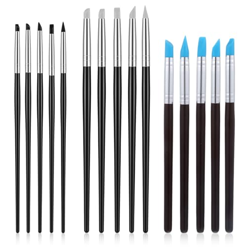 15 Pack Silicone Paint Brushes for Crafts, Rubber Tip Silicone Brushes for Resin Clay Sculpting Tools Modeling Dotting Tool Pottery Craft Use for DIY Handicraft, Head Rubber Paint Pens, 5 Shapes Head