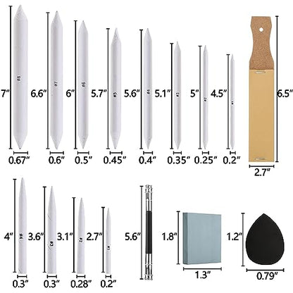 43 PCS Blending Stumps and Tortillions Paper Art Blenders Sketch Drawing | Sketch Wipe Scrapers,Rub Sponge,Kneaded Eraser,Sandpaper Sharpeners,Pencil Extension,Replacement Heads ,Washable Reusable - size: 1 Count (Pack of 43)