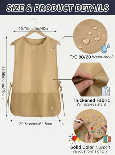 TFTAFAN Cobbler Apron Unisex Waterproof Apron with 2 Deep Pockets Art Smock for Painting Cleaning Artiest Apron work kitchen - color: Khaki
