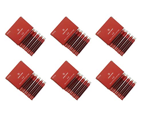 Hongdian Fountain Pen Red Ink Cartridges, 30 Refill Ink Cartridges, 3.4 mm Bore Diameter - color: Red