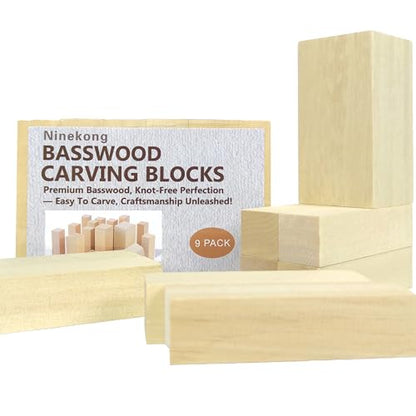 Ninekong 9PCS Basswood Carving Blocks with 2 Sizes，Whittling Wood Carving Kit,Soft Basswood for Carving(4"x1"x1",4"x2"x2") - size: 9 pieces in 2 size