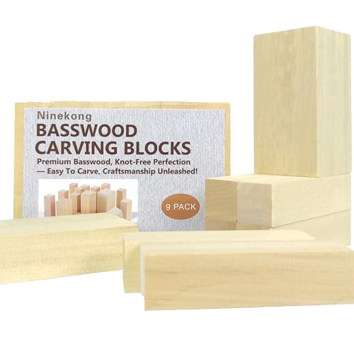 Ninekong 9PCS Basswood Carving Blocks with 2 Sizes，Whittling Wood Carving Kit,Soft Basswood for Carving(4"x1"x1",4"x2"x2") - size: 9 pieces in 2 size