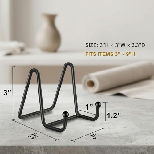 Hoewina 3 Pack 3 Inch Plate Stands for Display, Metal Picture Frame Stand, Black Decorative Small Easels for Display, Picture Holder Stand for Book , Photo and Platter, Plaques, Tabletop Art - size: 3IN