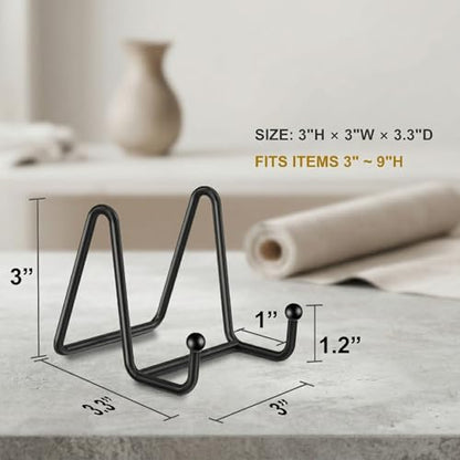 Hoewina 3 Pack 3 Inch Plate Stands for Display, Metal Picture Frame Stand, Black Decorative Small Easels for Display, Picture Holder Stand for Book , Photo and Platter, Plaques, Tabletop Art - size: 3IN