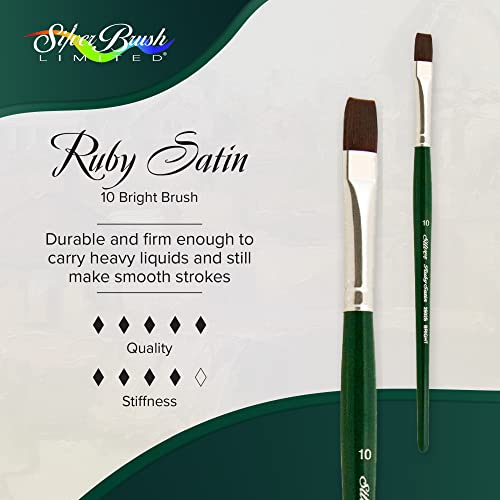 Silver Brush Limited 2502S Ruby Satin Bright Brush for Fluid and Flow Acrylics, Size 10, Short Handle - size: Size 10