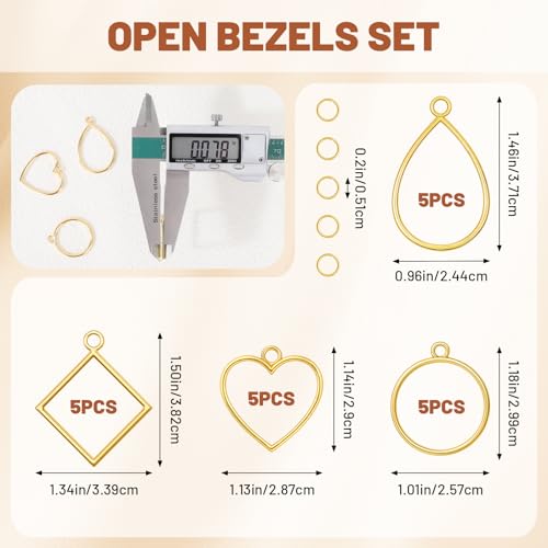 Gartful Open Bezels for Resin Jewelry Making, Hollow Frame Pendants with Jump Rings, Craft Bezels for Necklace, Earrings - style: Smooth Frame - 4 Styles 30PCS