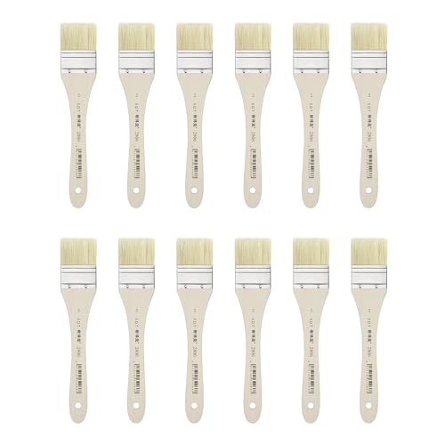 XDT#2806 Hake Artist Paint Brush 12 Piece Set #1.3in, Hog Bristle Flat Brushes for Painting, Acrylic Oil Watercolor - size: #2 12Pc Set