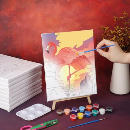 Zhanmai 72 Pcs 12 Sets Sip and Paint Kit Pre Drawn Canvas for Painting 8" x 10" Paint Party Canvas Painting Pre Printed Canvases for Party Favor DIY Virtual Adult's Date Night(Hawaii Flamingo) - style: Flamingo
