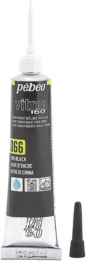 Vitrea 160 Glass Paint Outliner - 2 Pack 20ml Ink Black Art Tube Transparent Water Based Paint Set For Painting Glass Ware, Ceramic Ware, Glass Etching & Color Shift with E-book