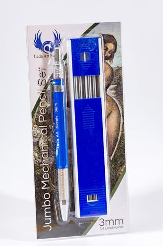 Leda Art 3.0mm Mechanical Pencil Set Drafting Pencil with Built-in Sharpener & 6 Lead Refills Ideal for Thick Lines, Sketching, Drawing & Mixed Media Art (Jumbo) - style: Jumbo 3mm