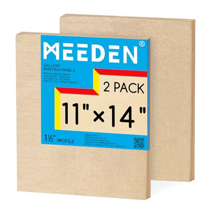 MEEDEN Unfinished Wood Canvas Board: 1-1/2" Deep 11x14” Wooden Canvas Panel Pack of 2 - Blank Cradled Wood Art Board for Painting - size: 11x14/2 Pcs