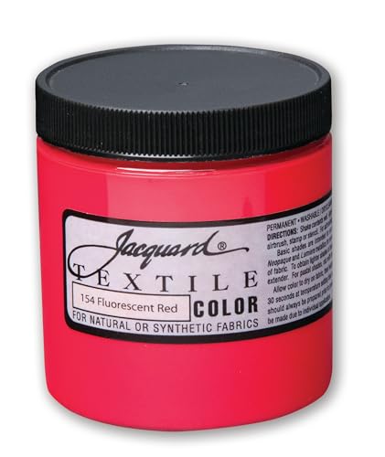 Jacquard Textile Color Fluorescent Red - Permanent Fabric Paint for Clothes, Furniture Upholstery, Shoes or Tote Bags – Indoor & Outdoor Fabric Paint – 8 Oz Jar, Upholstery Fabric Paint - color: Fluorescent Red, size: 8 Fl Oz (Pack of 1)