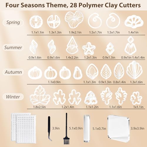 28 Pcs Polymer Clay Cutters & Polymer Clay Tools,Clay Cutters of Four Seasons for Polymer Molds for Earrings Jewelry Making