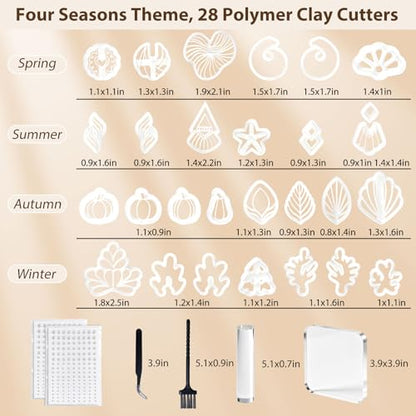 28 Pcs Polymer Clay Cutters & Polymer Clay Tools,Clay Cutters of Four Seasons for Polymer Molds for Earrings Jewelry Making