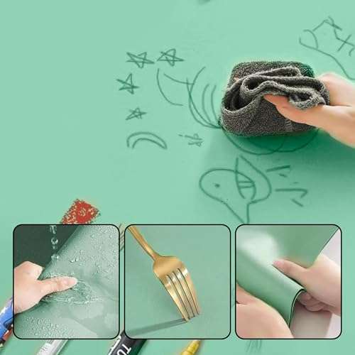 Reversible Silicone Table Mat - 2-in-1 Desk Pad & Silicone Craft Mat Eye-Care Green Painting Mat & Blue Leather Desk Mat，Waterproof Washable Art Mat for Drawing, Clay, Crafts（80 * 40CM）