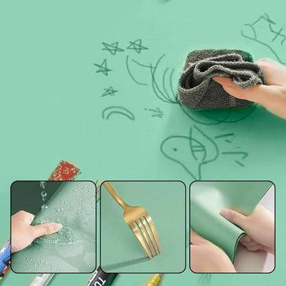 Reversible Silicone Table Mat - 2-in-1 Desk Pad & Silicone Craft Mat Eye-Care Green Painting Mat & Blue Leather Desk Mat，Waterproof Washable Art Mat for Drawing, Clay, Crafts（80 * 40CM）