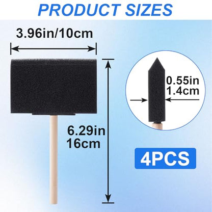 SmallCat 4 PCS Foam Paint Brushes, 3.96 Inch Foam Sponge Brushes for Varnishes, Reusable Sponge Brushes with Wood Handles for Painting, Staining, and DIY Crafts - Black - size: 4"(4pcs)