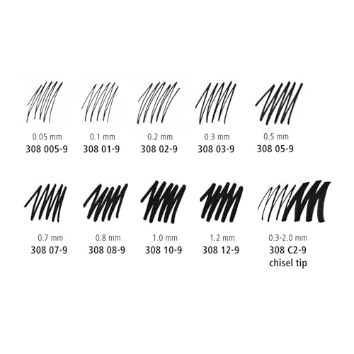 Staedtler Pigment Liner Pack, Black, 3 Pens, Assorted Line Widths 0.5mm/1.2mm/Chisel, 308-9S2BK3