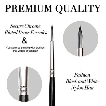 Fine Detail Paint Brush Set - 9 Pieces Miniature Brushes for Watercolor, Acrylic Painting, Airplane Kits, Face, Nail, Scale Model Painting, Line Drawing
