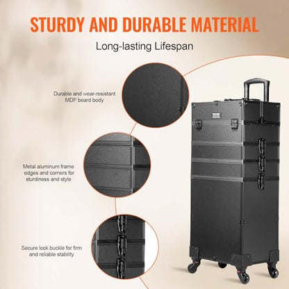 VEVOR Makeup Train Case Professional Makeup Storage Organizer Box Make Up Carrier for Women and Girls - style: 5-in-1 Makeup Case