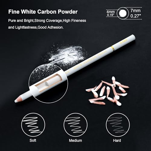 HIFORNY 8 Pieces White Charcoal Pencils Drawing Set for Drawing, Sketching, Shading, Blending - Chalk Pencils for Beginners & Artists