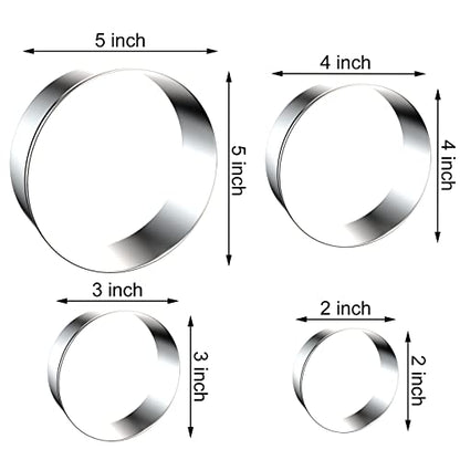 Circle Round Biscuit Cookie Cutter Set - Large Donut Cutter Ring Molds - 5 Inch, 4 Inch, 3 Inch, 2 Inch - Geometric Plaque Cookie Cutters Shapes - Stainless Steel - color: Circle