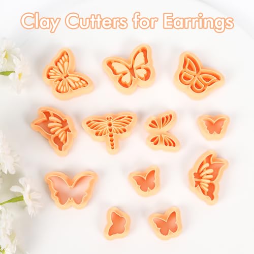 Puocaon Butterfly Polymer Clay Cutters - 12 Pcs Polymer Clay Cutters for Earrings Jewelry, Pierced Embossed Butterfly Draonfly Shape