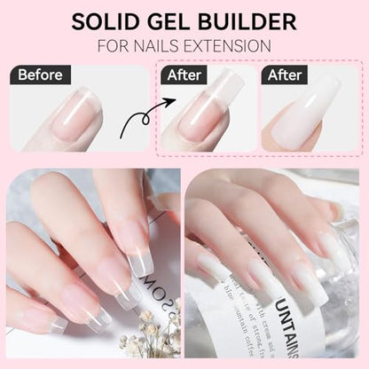 Makartt 3D Gel Nail Art: 4-in-1 Clear & White Solid Gel Builder Non-sticky for Extension 3D Sculpting Nail, UV Glue for Acrylic Nails, Rhinestones & Sculpture Hard Gels for Nails UV/LED Lamp Required - color: Clear & White