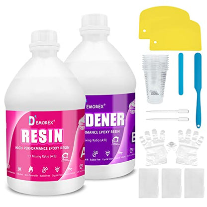 1 Gallon Crystal Clear Epoxy Resin Kit, High Gloss & Bubbles Free Resin Supplies for Art Coating and Casting, Craft DIY, Wood, Tabletop, Bar Top, Molds, River Tables with Cups, Sticks, Gloves - size: 1 Gallon