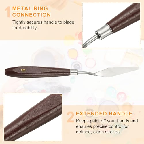 HARFINGTON 5pcs Palette Knife Painting Tool 2.64 x 0.63 Stainless Steel Art Spatula Pallet Knives Scrapers Tools with Beech Wood Handle for Acrylic Oil Canvas Mixing Spreading, Red/Silver - size: 2.64" x 0.63"