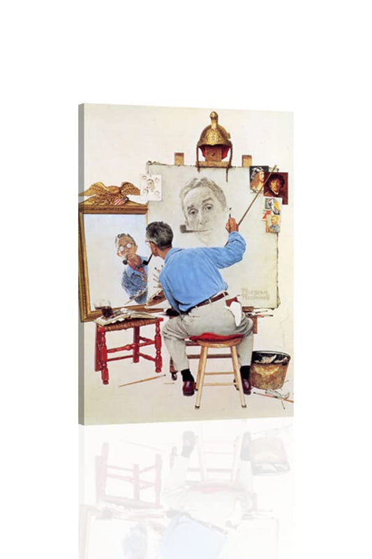 Norman Rockwell Triple Self Portrait - Canvas or Print Wall Art - color: Canvas Print, size: 18"L x 24"W