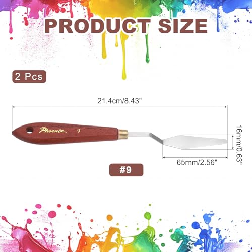 MECCANIXITY Pack of 2 Palette Knife No.9, 8.4" Long with Stainless Steel Flexible Spatula Pallet Knife and Wood Handle for Scraping, Mixing, Oil Acrylic Painting Canvas - style: No.9
