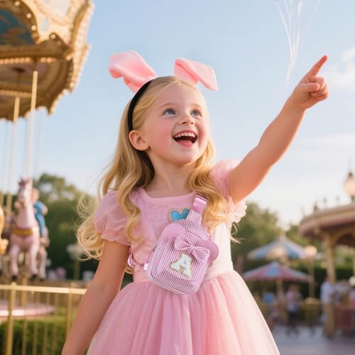 Birthday Gifts for Kids, Small Sling Bag, Birthday Gifts for 2 3 4 5 6 7 Year Old Girl Kids Pink Initial Sling Bag Fanny Packs Bags for Girls Sister Daughter Wife (Pink B) - color: Pink, style: B