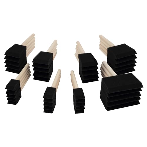 Oodles of Brushes Foam Brush Set - 40 Assorted Sponge Brushes, 1" to 4" Sizes for Craft Paint, Staining, Art, and Hobby Projects - Tapered Foam Edges, Natural Wood Handles - Reusable or Disposable