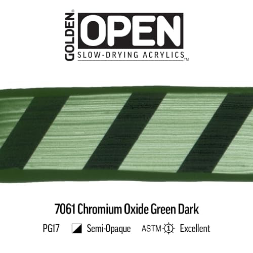 GOLDEN OPEN Slow-Drying Acrylics, Chrom Oxide Green Dark, 2 fl oz. tube, Professional Acrylic Paint, Semi-Opaque - color: Chrom Oxide Green Dark, size: 2 Fl Oz (Pack of 1)