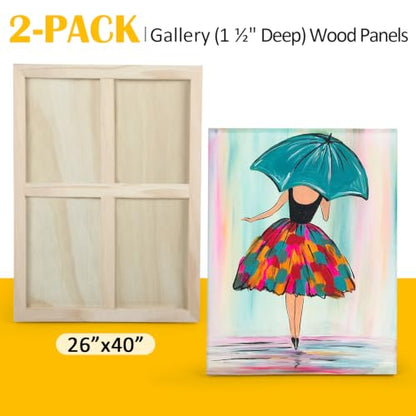 2 Pack Unfinished Wooden Canvas Panels, 26x40 Gallery Birch Wood Panels Kit, 1 1/2" Deep Art Cradle Boards for Acrylic Painting, Pouring and Burning - size: 26*40 2 Pack