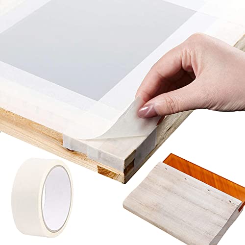 Cayway Screen Printing Kit, 2 PCS Wood Silk Screen Printing Frame with Mesh, Screen Printing Squeegees, Mask Tape for Screen Printing - color: Style 4