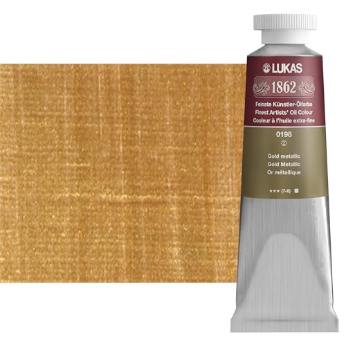 Lukas 1862 Professional German Oil Paint, Gold Metallic 37 mL - w/Beeswax & Non-Yellowing Sunflower Oil, Short Drying Time, Smooth, Outstanding Lightfastness - color: Gold Metallic, size: 1.25 Fl Oz (Pack of 1)