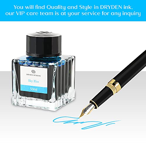 Dryden Designs Ink Bottle for Fountain Pen | Luxury Edition, Smooth Flow, Compact Designed 50ml Sky Blue - color: Blue [Sky Blue] Ink Bottle
