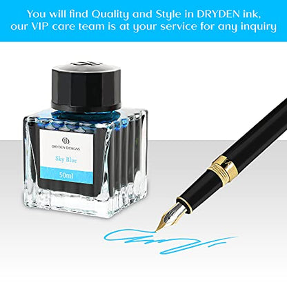 Dryden Designs Ink Bottle for Fountain Pen | Luxury Edition, Smooth Flow, Compact Designed 50ml Sky Blue - color: Blue [Sky Blue] Ink Bottle