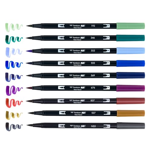 Tombow 56257 Dual Brush Pen Art Markers, Dragons, 10-Pack, Water-Based Ink, for Hand Lettering, Watercolor, Fine Art, Illustrations