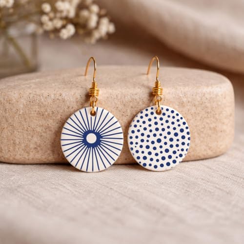 2 Pcs Geometric Circle Silk Screen Stencil, Polka Dot Self-Adhesive Reusable Silk Screen Printing Stencils Template for Painting on on Polymer Clay, Earrings, Wood, Fabric & DIY Crafts - style: Polka Dot