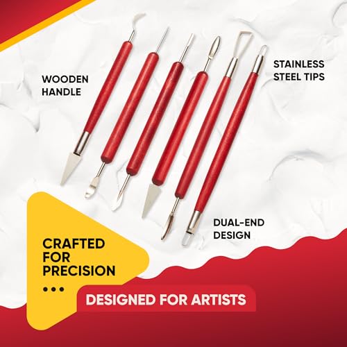 6 Pcs Clay Sculpting Tools for Air Dry & Polymer Clay, 6pc Pottery Tools Set for Modeling Clay, Ceramics & Wax Carving, Stainless Steel Double Ended Kit for Sculpting, Shaping & Pottery Art - size: Pack of 6