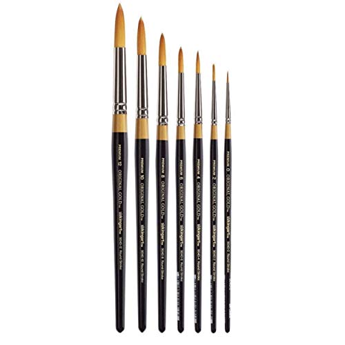 KINGART Premium 7 pc. Original Gold 9040 Series Round Stroke Brush Set, Synthetic Golden Taklon for Acrylic, Oil, Watercolor Paint, Short Handle, 7 Brushes Sizes: 0, 2, 4, 6, 8, 10, 12 - size: Set of 7 - Sizes 0,2,4,6,8,10,12