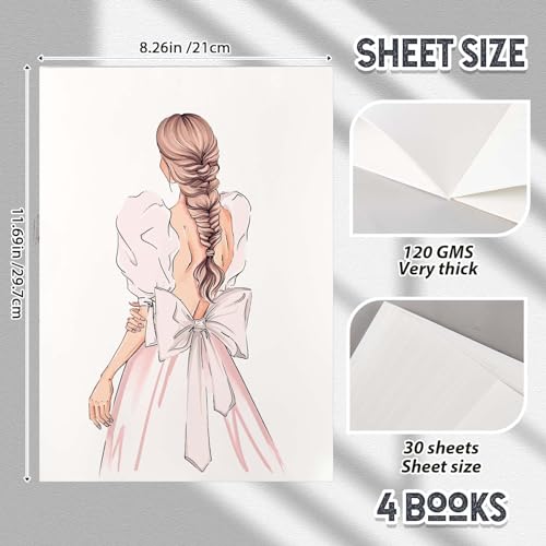 Kosiz 4 Pcs Marker Paper Pad 120 Sheets 8.27 x 11.69 Inch Total Marker Paper 80 GSM Marker Paper Sketchbook Marker Sketchbook Bleedproof Marker Pad for Drawing Coloring Alcohol Markers Art Gift