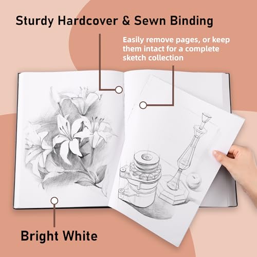Hardcover Large Size 9" x 12" Sketch Pads for Drawing, 110 Sheets, 80lb/120GSM Mixed Media Pad - Acid Free Paper, Bleedproof, Hardbound Sketchbook, Professional Grade (Pack of 1)