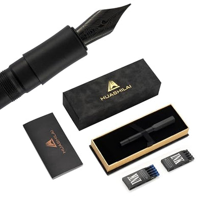 Luxury Solid Brass Fountain Pen Set for Writing & Calligraphy - Choose Antique or Matte Black Finish. Includes 10 Ink Cartridges & Premium Gift Box (Extra Fine Nib, Matte Black) - color: Matte Black, style: Extra Fine Nib