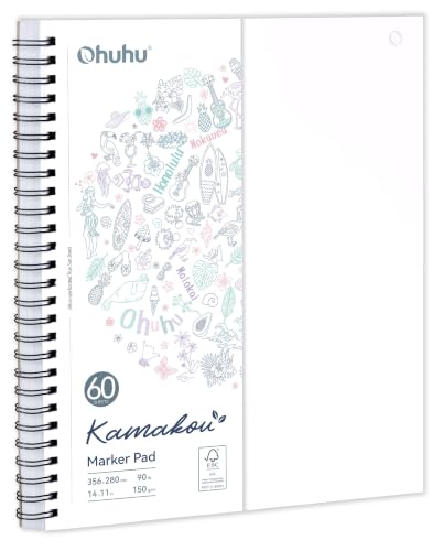 Ohuhu Double-Sided Marker Pad Sketchbook Bleedproof - 11"x14" Large Paper Size - 90 LB/150 GSM Smooth Drawing Paper - 60 Sheets/120 Pages - Spiral Bound Sketching Book for Alcohol Markers - size: 11" x 14"